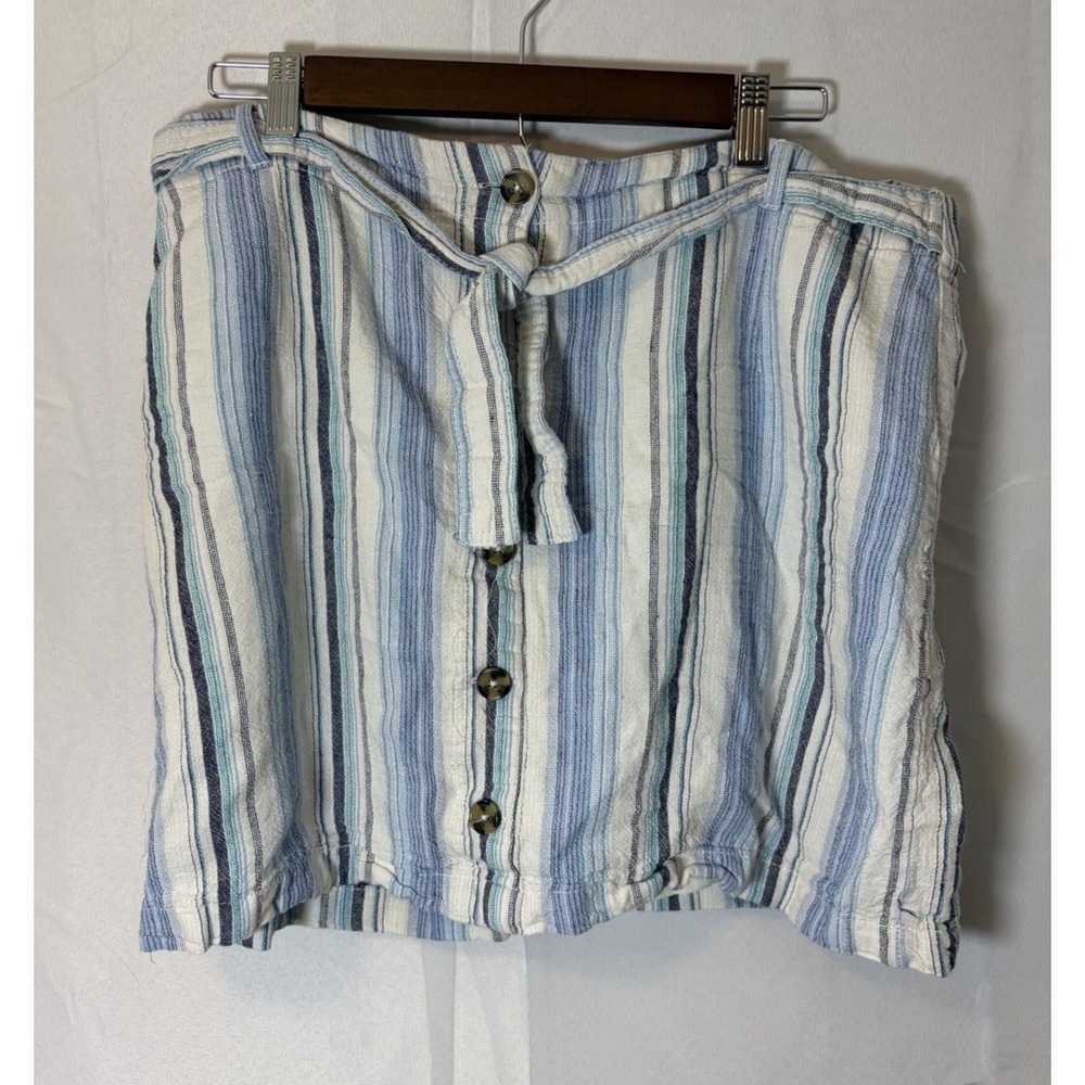 Da-sh Shorts‎ Womens Sz L Blue White Striped Linen Flat Front Drawstring Pockets